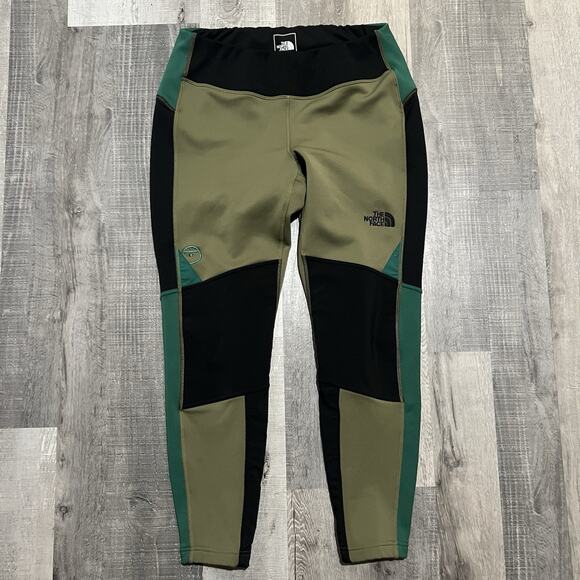 The North Face Steep Tech Fleece Green/Black Color Block Ski Leggings XL - Picture 1 of 5